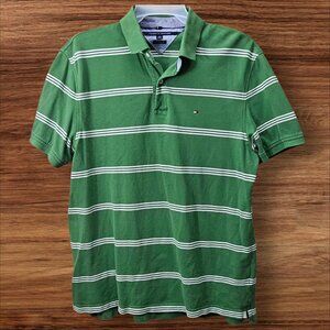Tommy Hilfiger Men's XL Classic Fit Green White Stripe Short Sleeve Polo Shirt